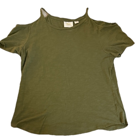 Anthropologie Maeve Women’s 100% Cotton Olive Cold Shoulder Tee Size Large - Picture 4 of 5